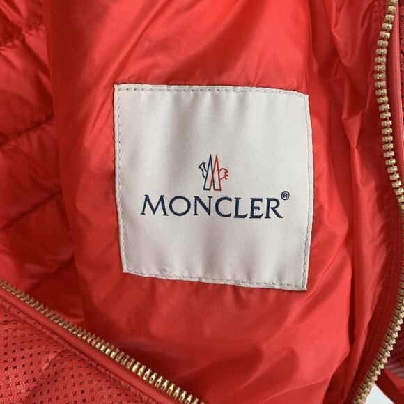 Rare MONCLER Coral Red Perforated Faux Leather Puffer Jacket Size Medium - Picture 13 of 13